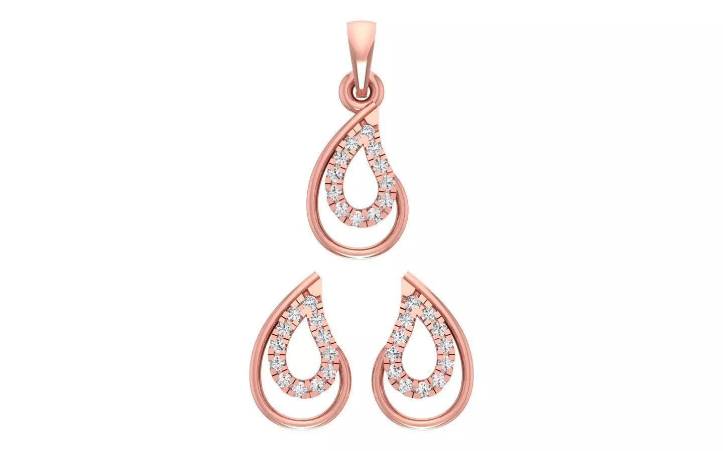 Diamond Pear Earrings Pendant Set 3dm STL OBJ FBX Renders 3D print model_0