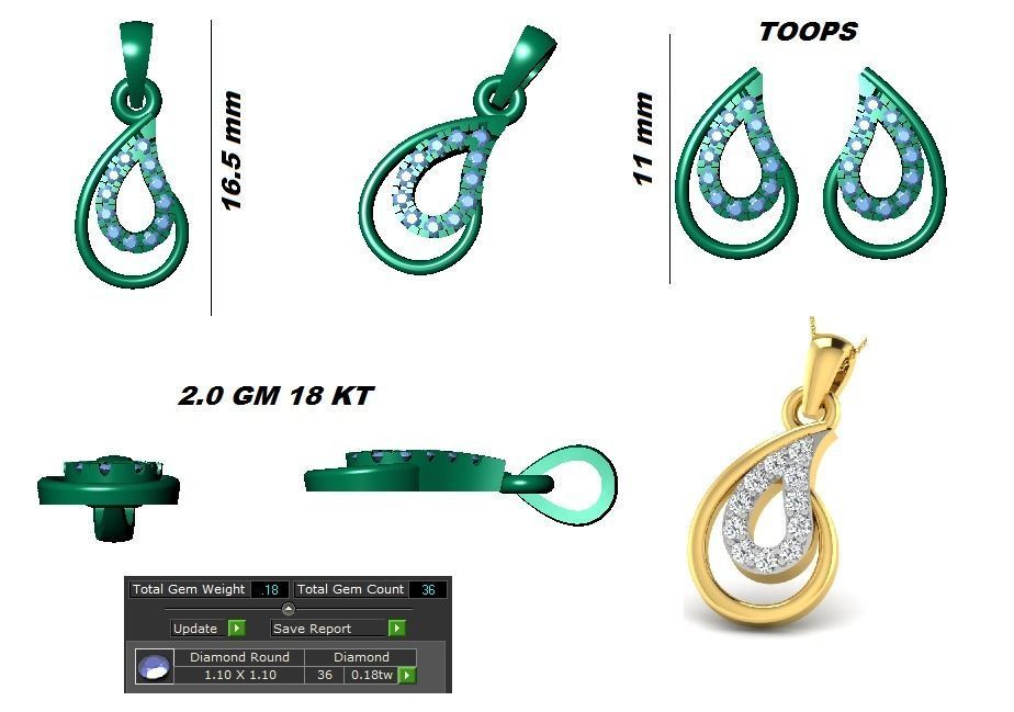 Diamond Pear Earrings Pendant Set 3dm STL OBJ FBX Renders 3D print model_6