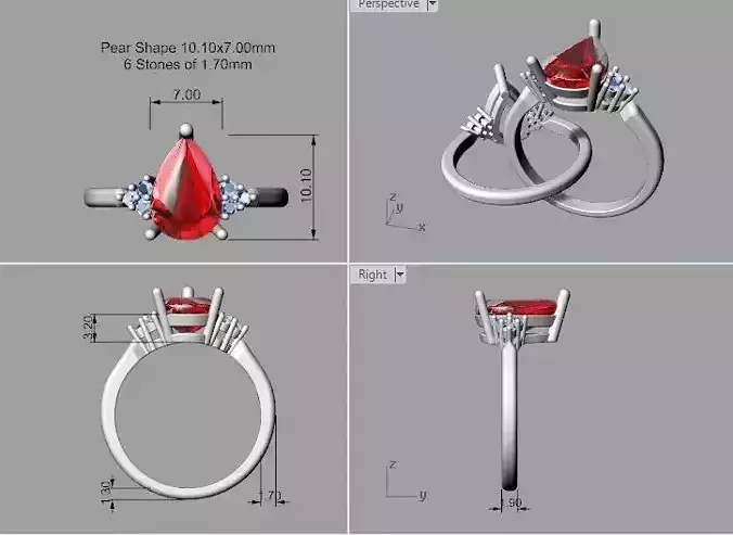 pear shaped diamond Ring 3D print model  