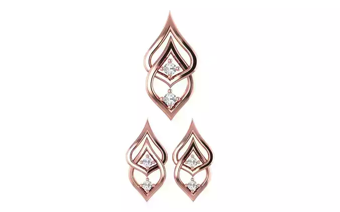 Facncy Bridal Earrings Pendant Set 3dm STL OBJ FBX Renders