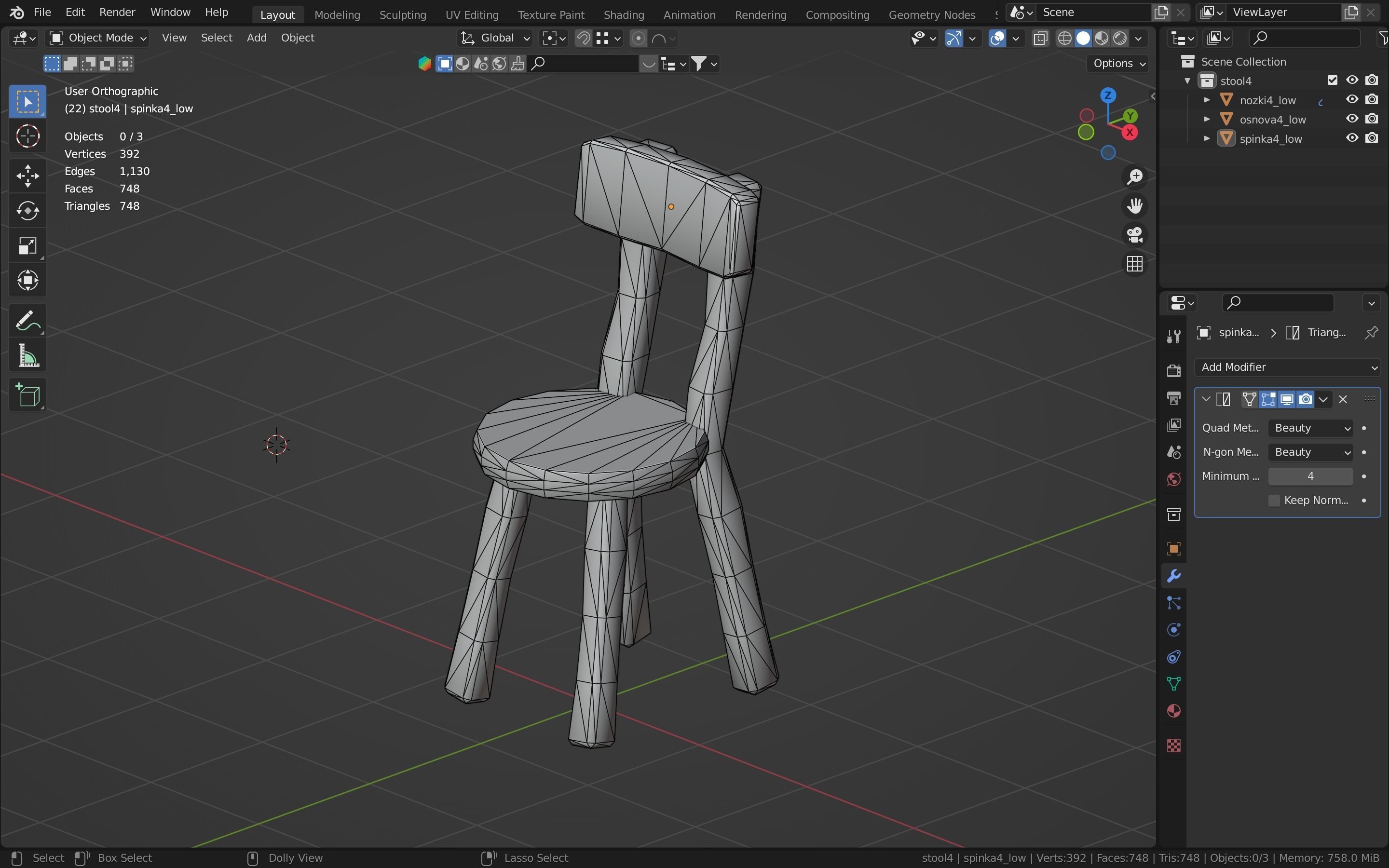 Chair stylized fantasy Low-poly 3D model_22