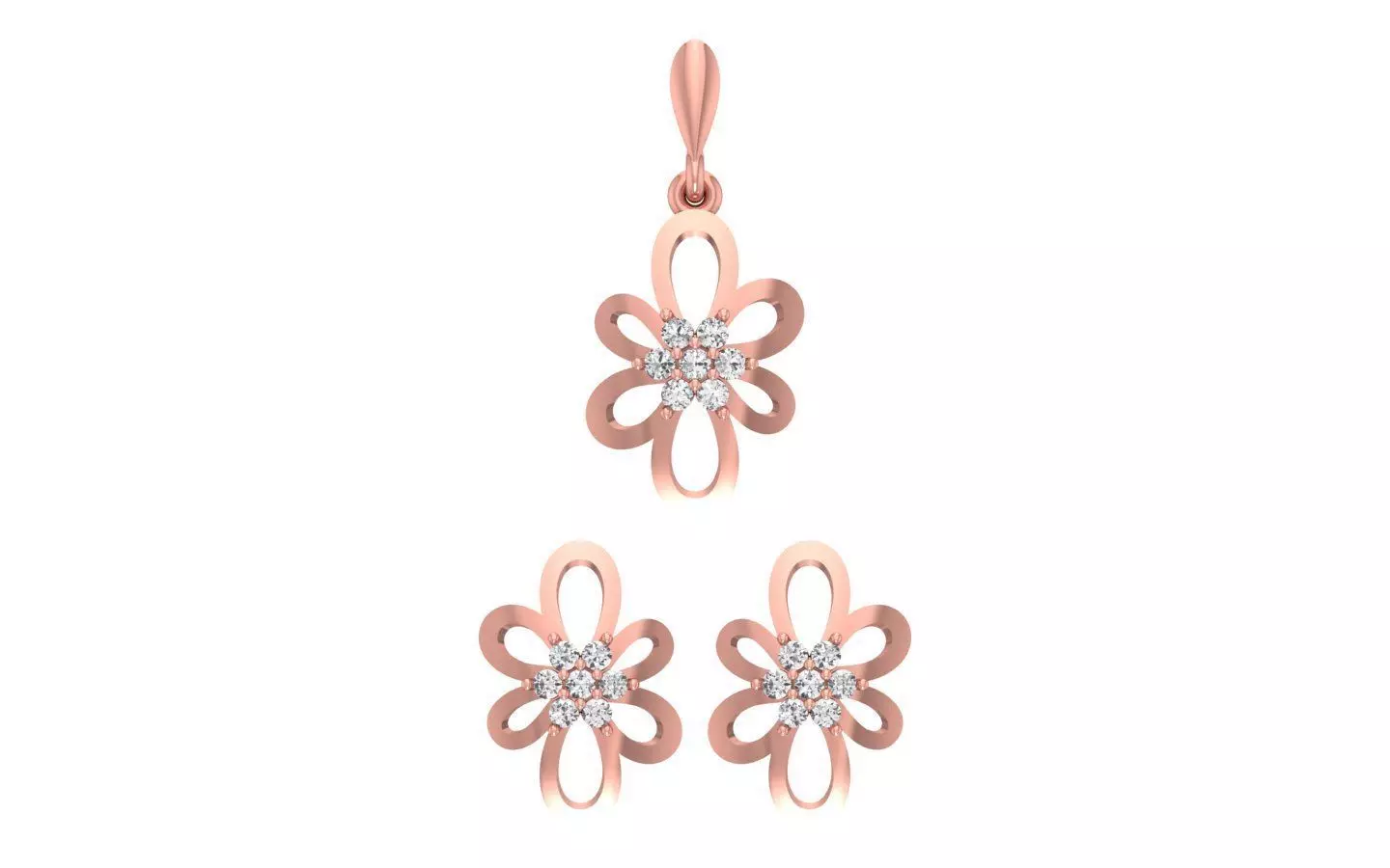 Flower Earrings Pendant Set 3dm STL OBJ FBX Renders Details 3D print model_0