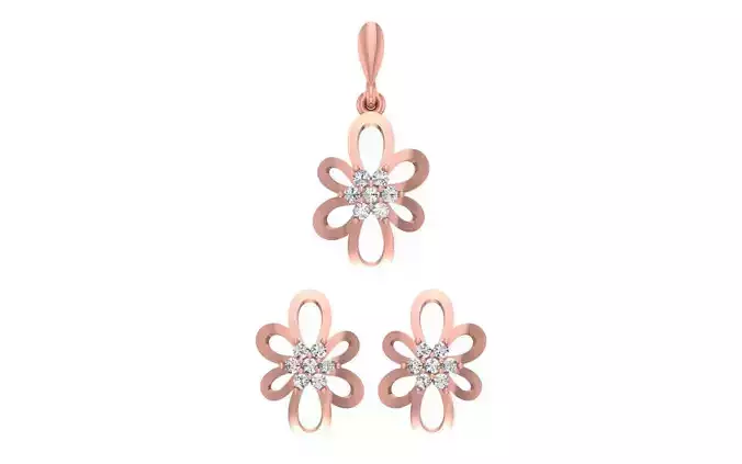 Flower Earrings Pendant Set 3dm STL OBJ FBX Renders Details