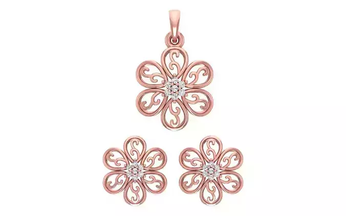Flower Stud Earrings Pendant Set 3dm STL OBJ FBX Renders Details