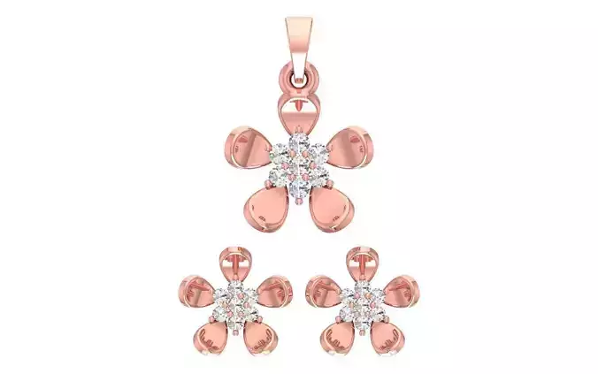 Flower Earrings Pendant Set 3dm STL OBJ FBX Renders Details