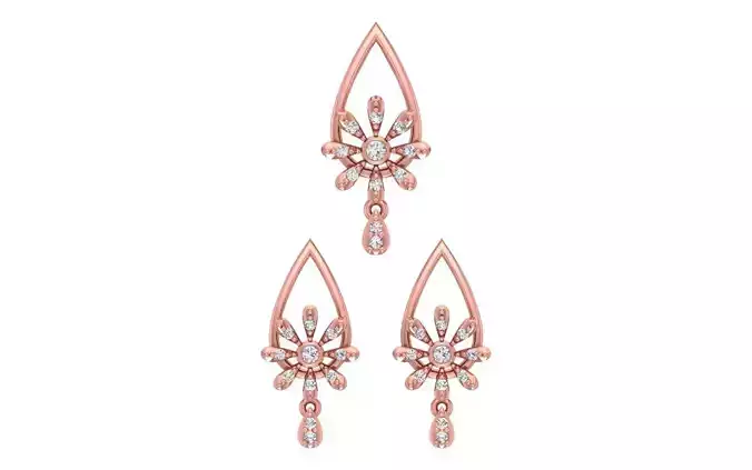 Flower Stud Earrings Pendant Set 3dm STL OBJ FBX Renders Details