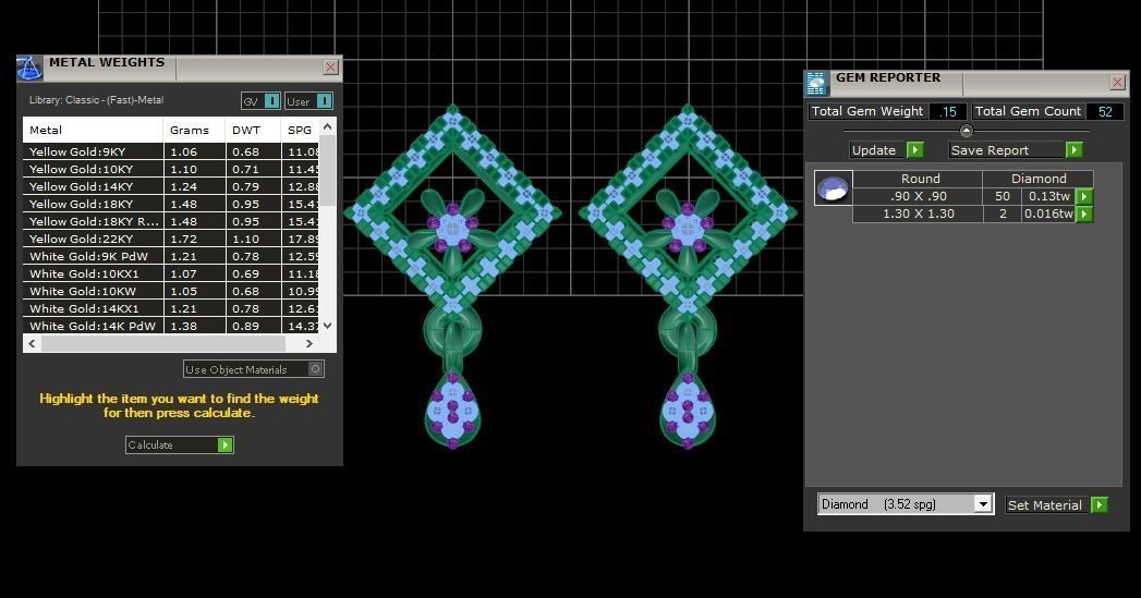 Square Stud Earrings Pendant Set 3dm STL OBJ FBX Renders Details 3D print model_7