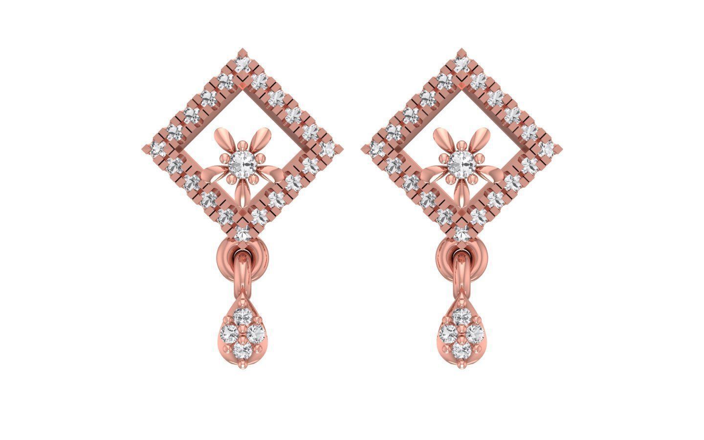 Square Stud Earrings Pendant Set 3dm STL OBJ FBX Renders Details 3D print model_2