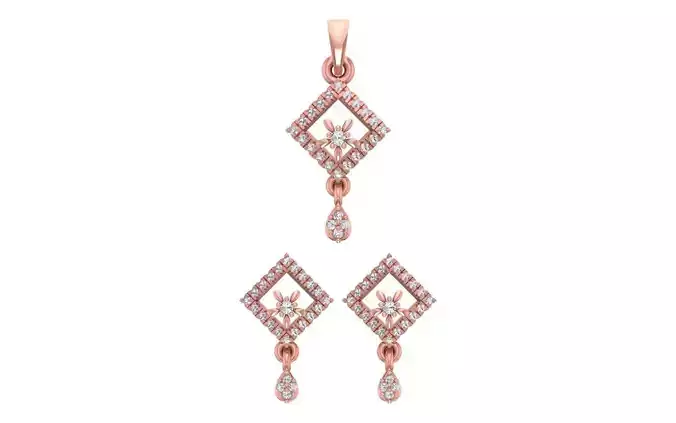 Square Stud Earrings Pendant Set 3dm STL OBJ FBX Renders Details