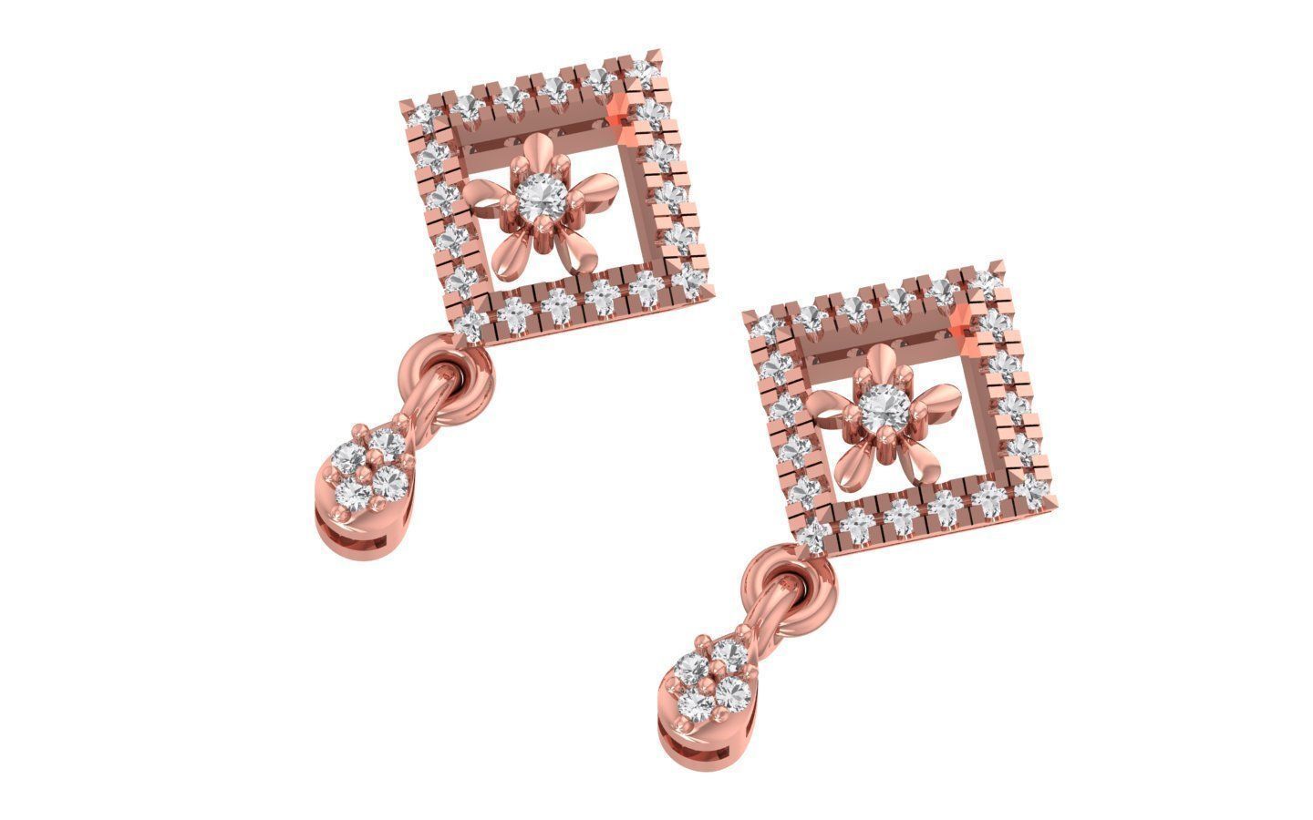 Square Stud Earrings Pendant Set 3dm STL OBJ FBX Renders Details 3D print model_1