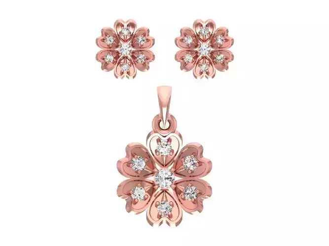 Flower Stud Earrings Pendant Set 3dm STL OBJ FBX Renders Details