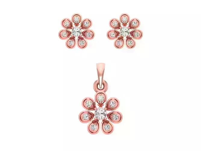Stud Earrings Pendant Flower SetSet 3dm STL OBJ FBX Renders