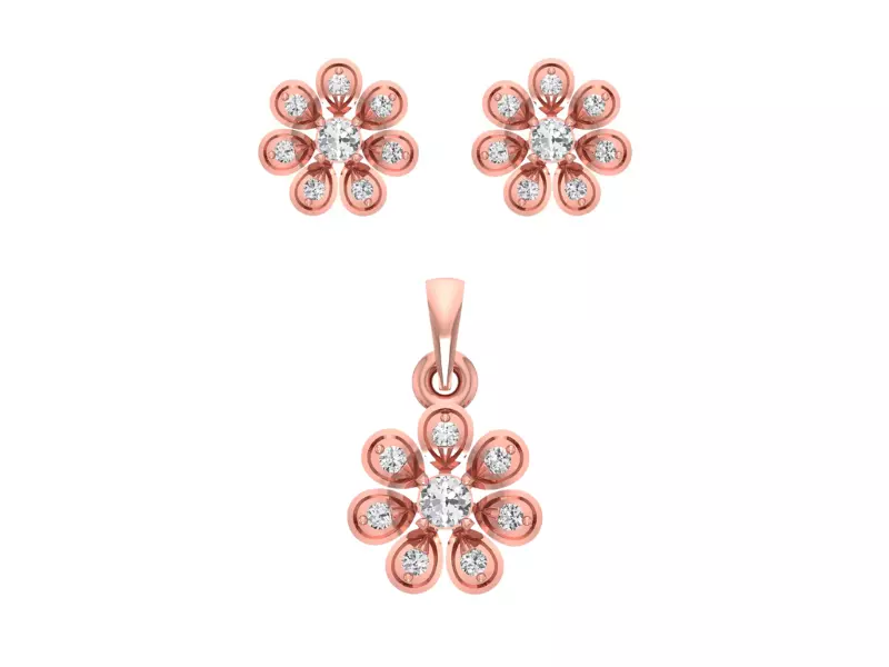 Stud Earrings Pendant Flower SetSet 3dm STL OBJ FBX Renders 3D print model_0