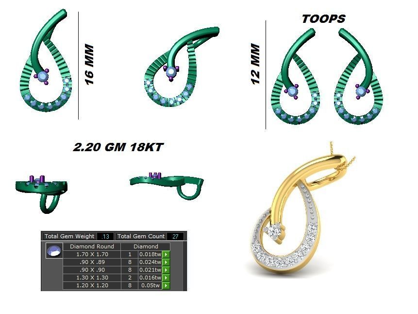 Stud Earrings Pendant Set 3dm STL OBJ FBX Renders Details 3D print model_7