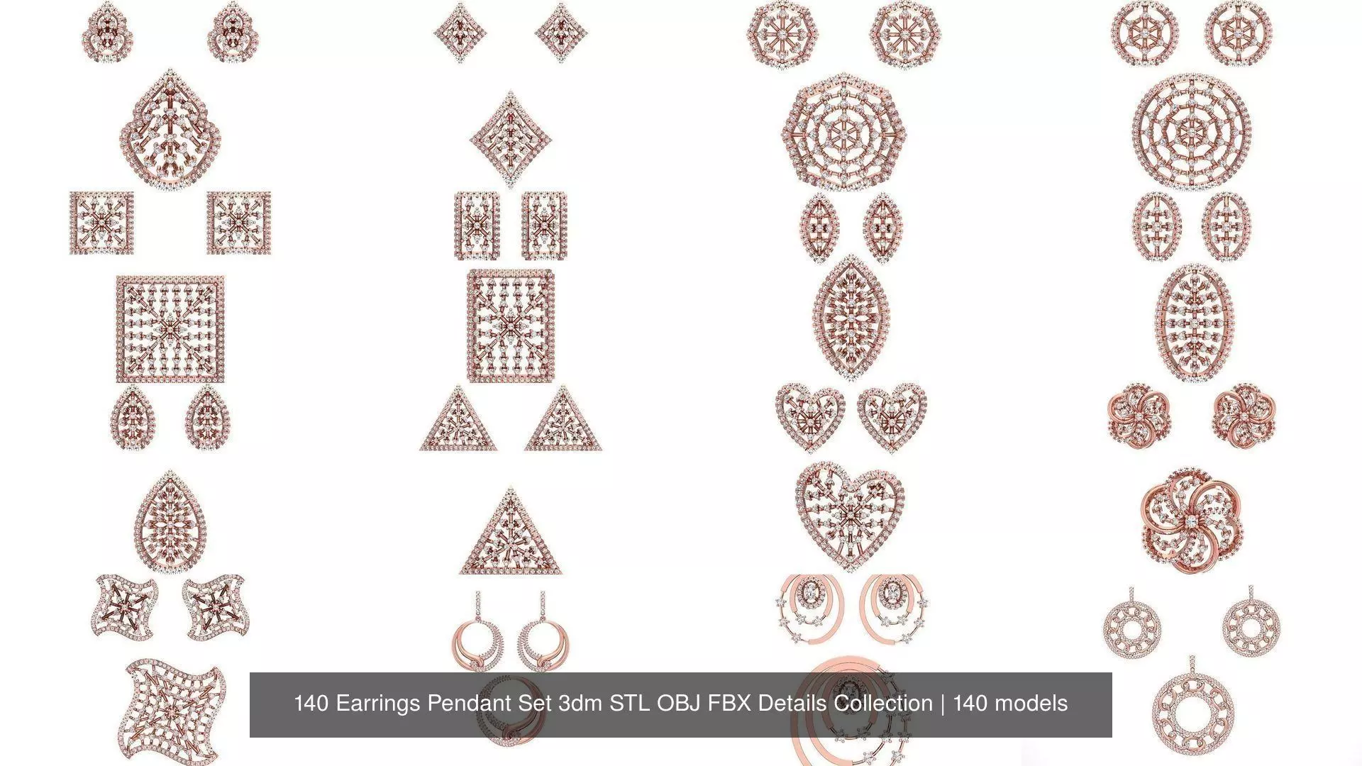 140 Earrings Pendant Set 3dm STL OBJ FBX Details Collection _0