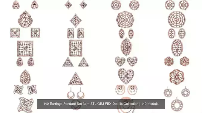 140 Earrings Pendant Set 3dm STL OBJ FBX Details Collection 