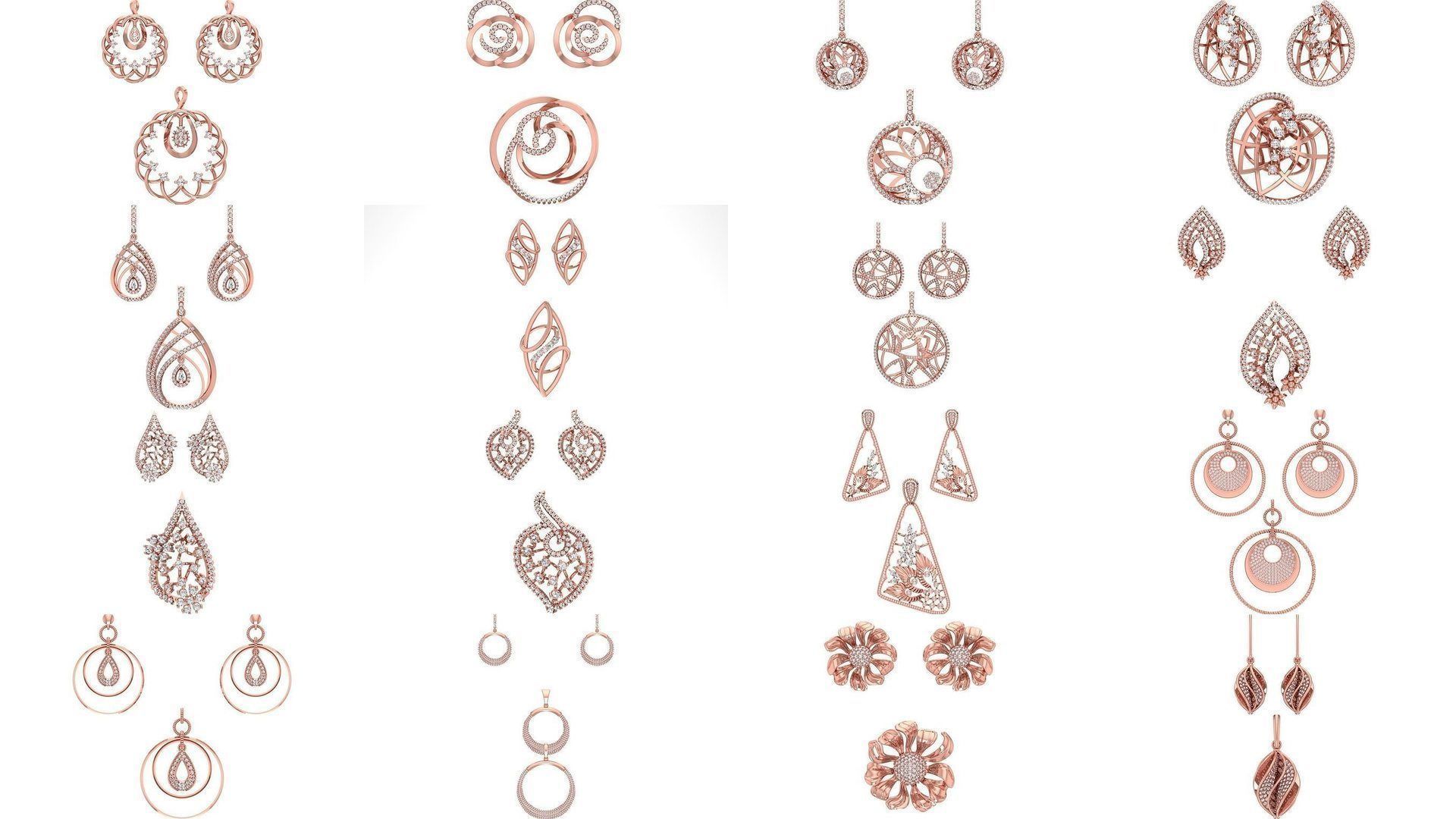 140 Earrings Pendant Set 3dm STL OBJ FBX Details Collection _1