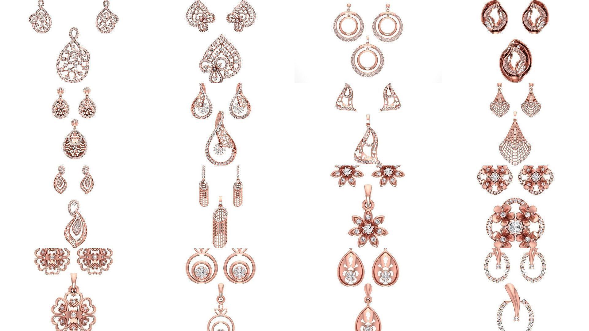 140 Earrings Pendant Set 3dm STL OBJ FBX Details Collection _2