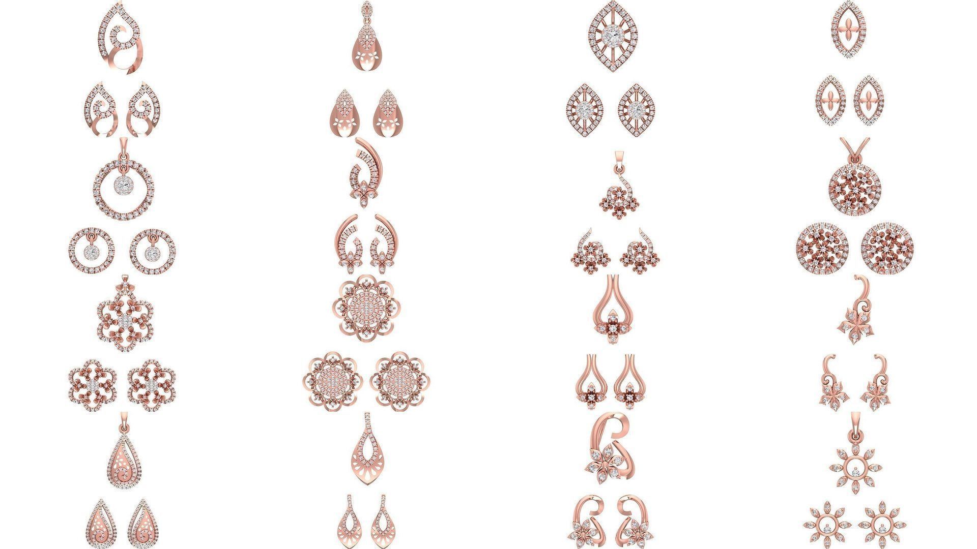 140 Earrings Pendant Set 3dm STL OBJ FBX Details Collection _6