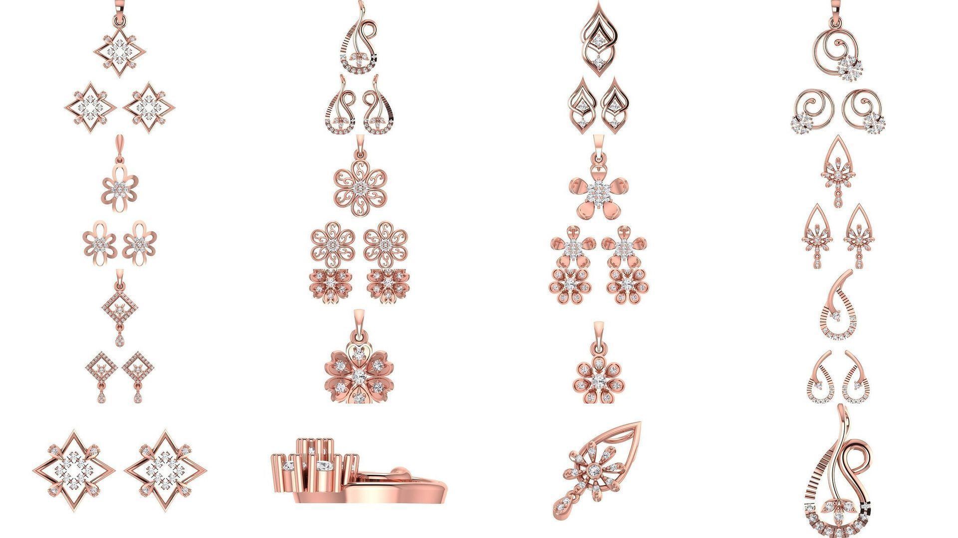 140 Earrings Pendant Set 3dm STL OBJ FBX Details Collection _8