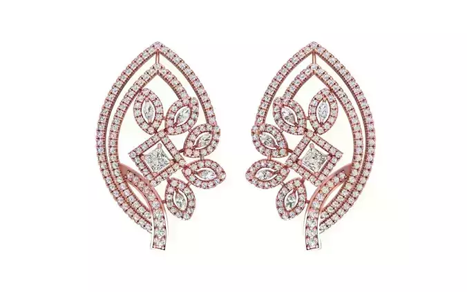 Women Cluster Flower Earrings 3dm STL OBJ FBX Renders Details