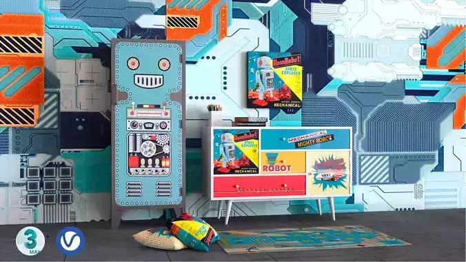 Robot Cabinet Display 3ds Max Vray