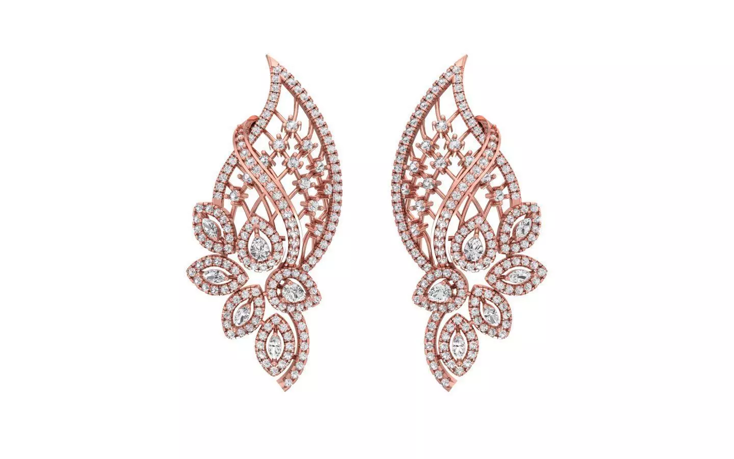 Women Bridal Earrings 3dm STL OBJ FBX Renders Details 3D print model_0