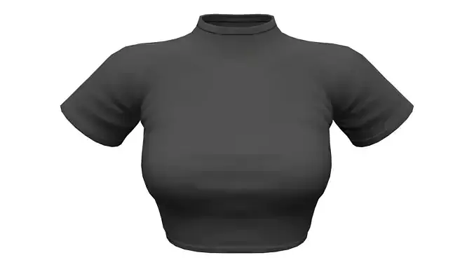 Black Short Sleeves Turtle Neck Crop Top