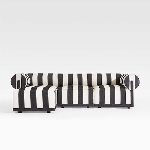 Cerca 4-Piece Striped Outdoor Sectional Sofa with Ottoman 3D model