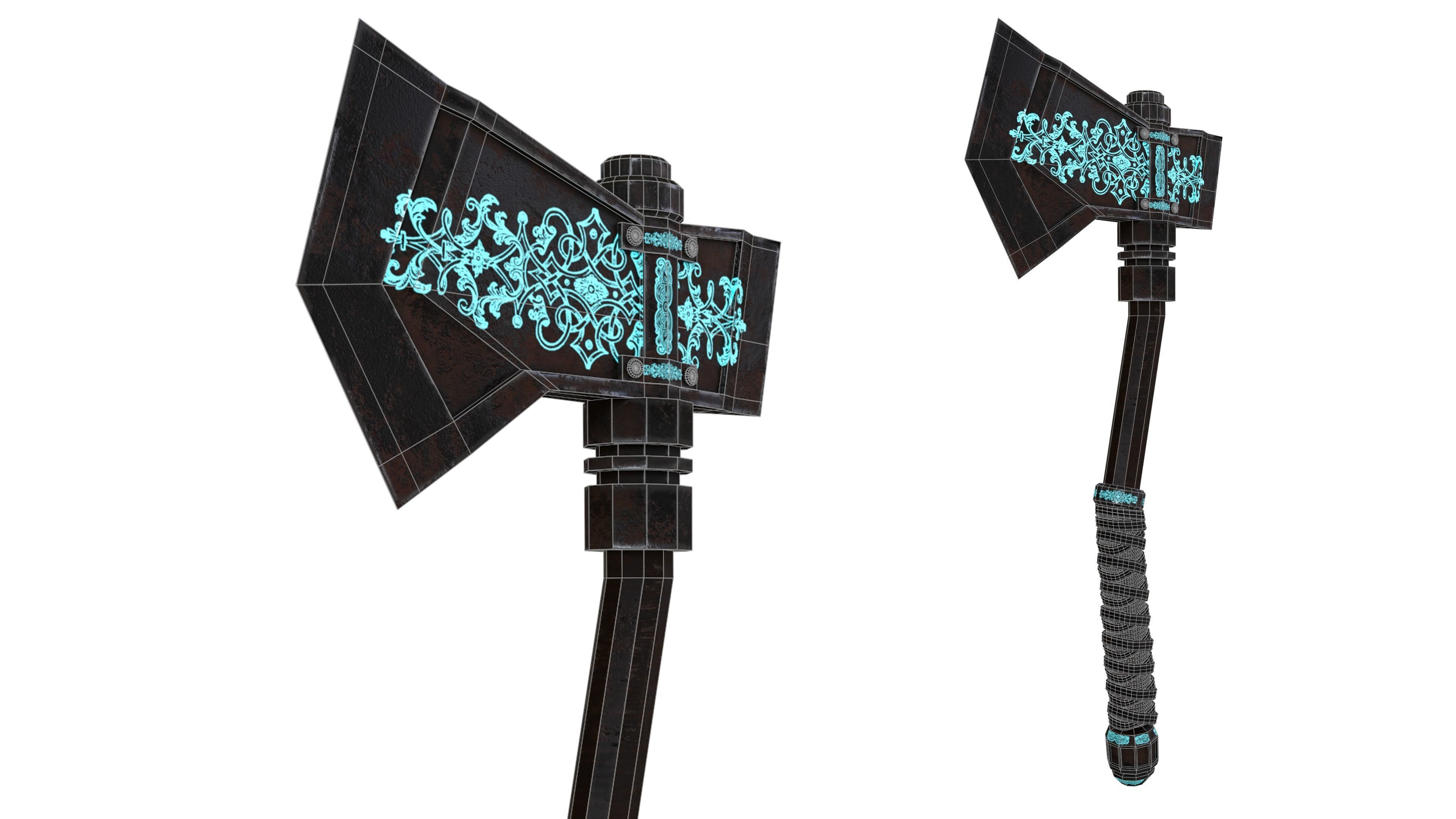 Medieval Axe Low-poly 3D model_34