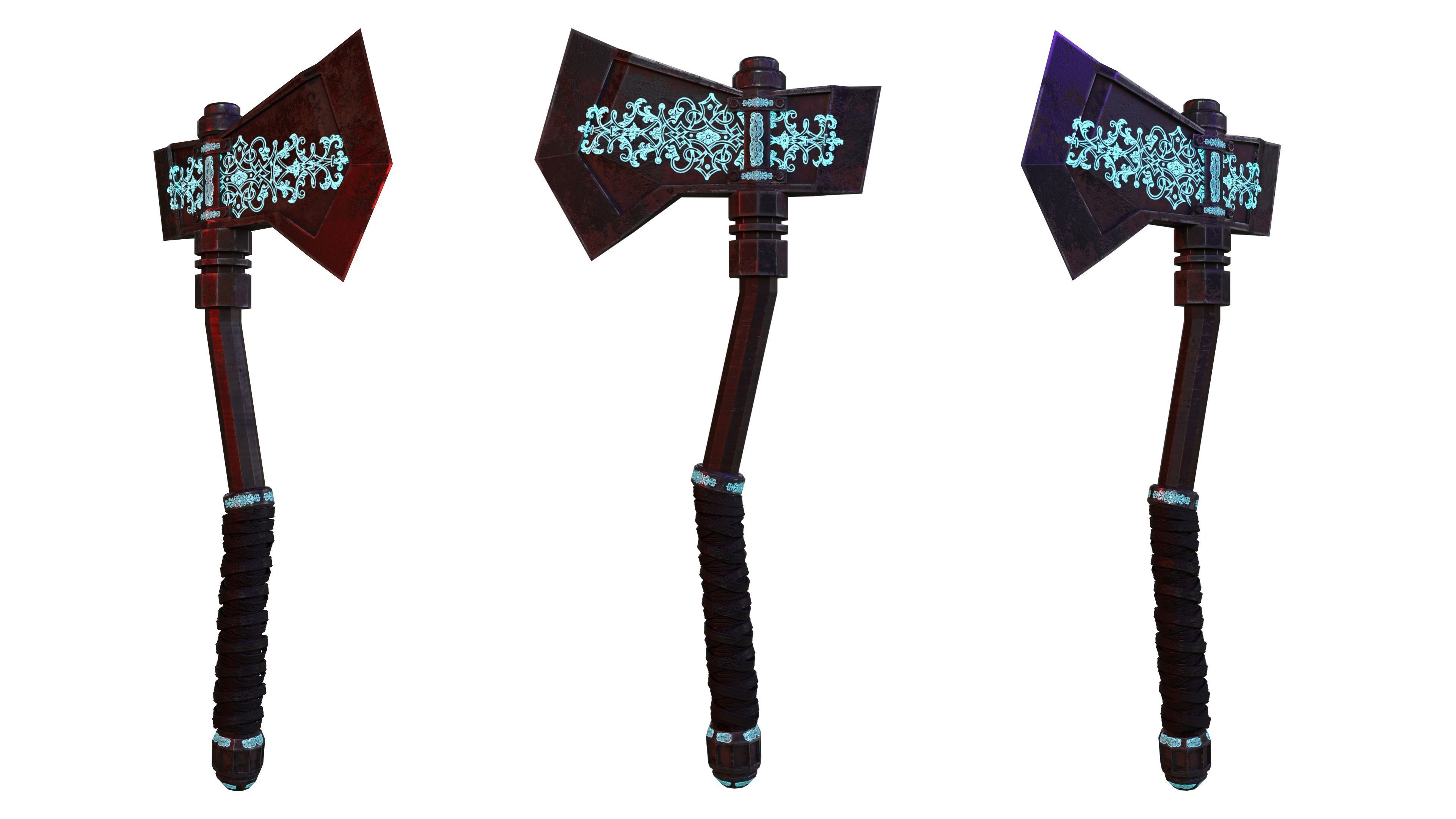 Medieval Axe Low-poly 3D model_27