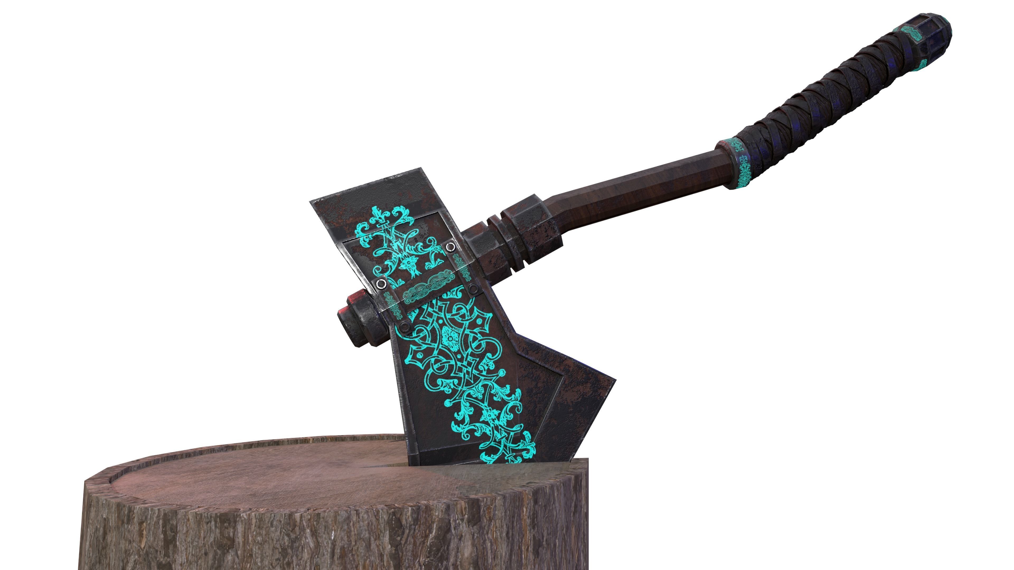 Medieval Axe Low-poly 3D model_11
