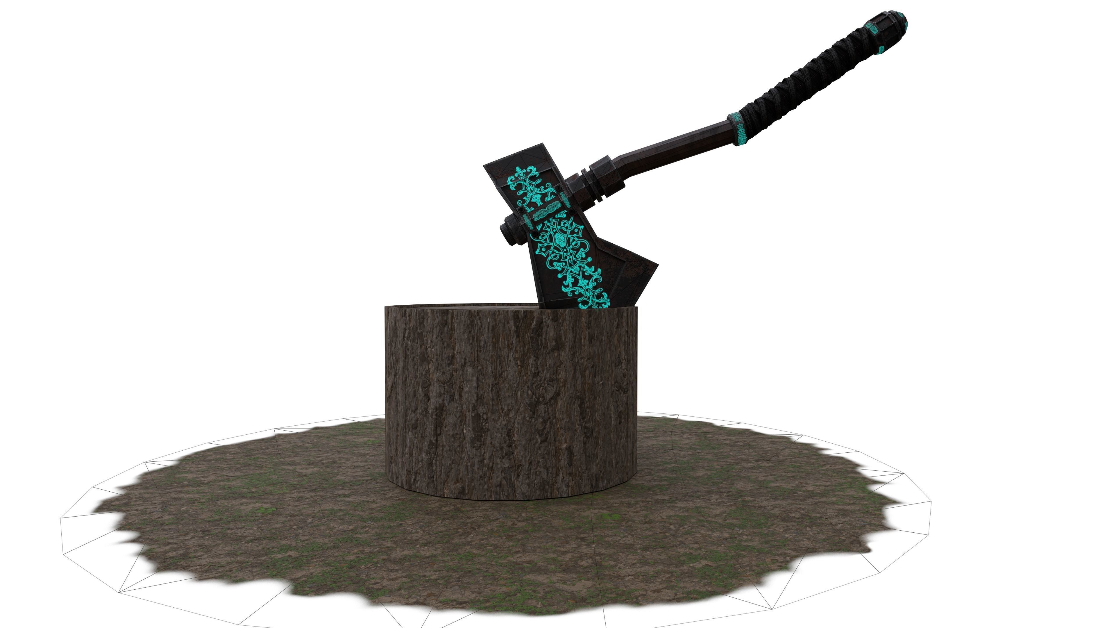 Medieval Axe Low-poly 3D model_15