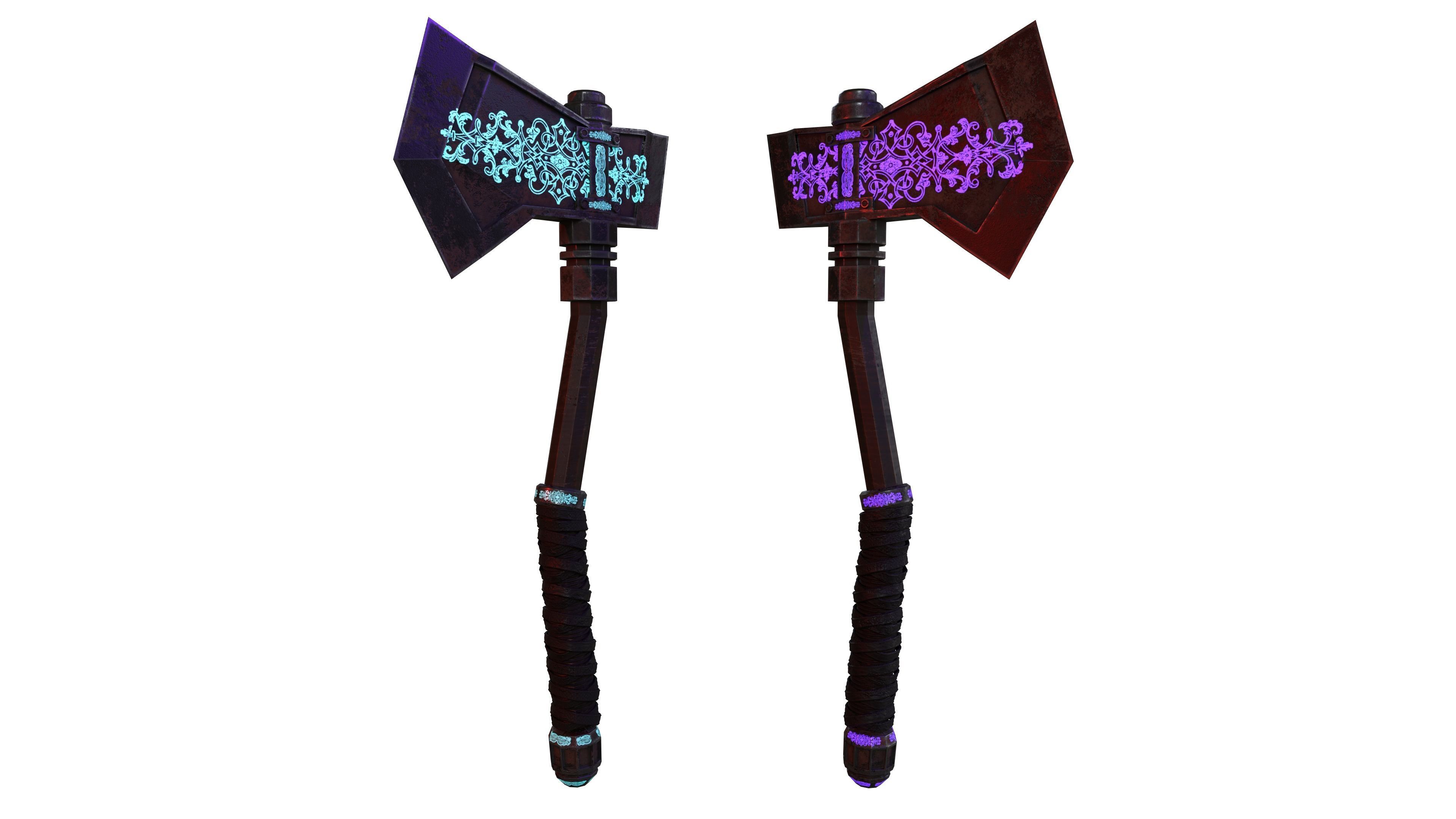 Medieval Axe Low-poly 3D model_29