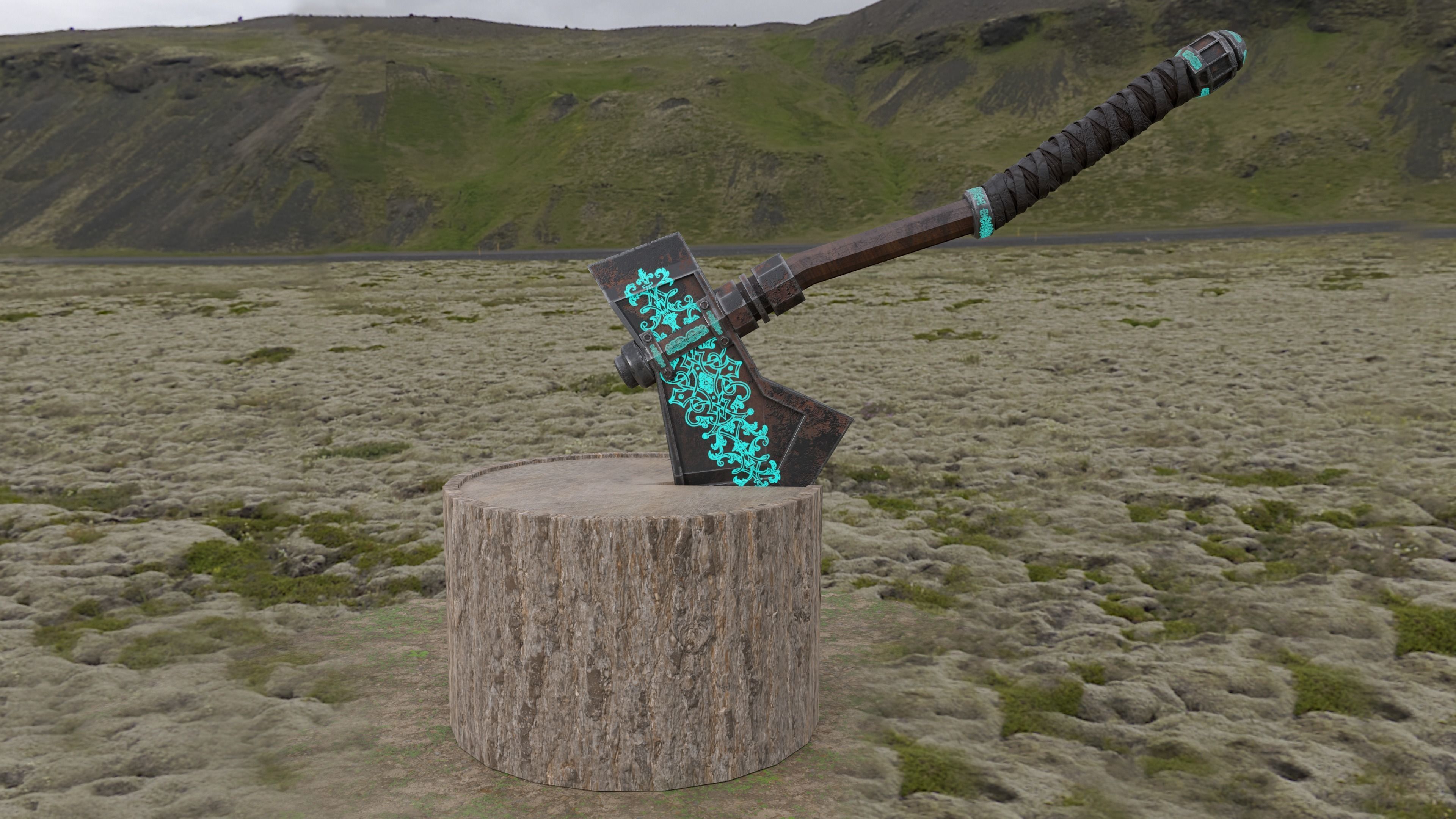 Medieval Axe Low-poly 3D model_2