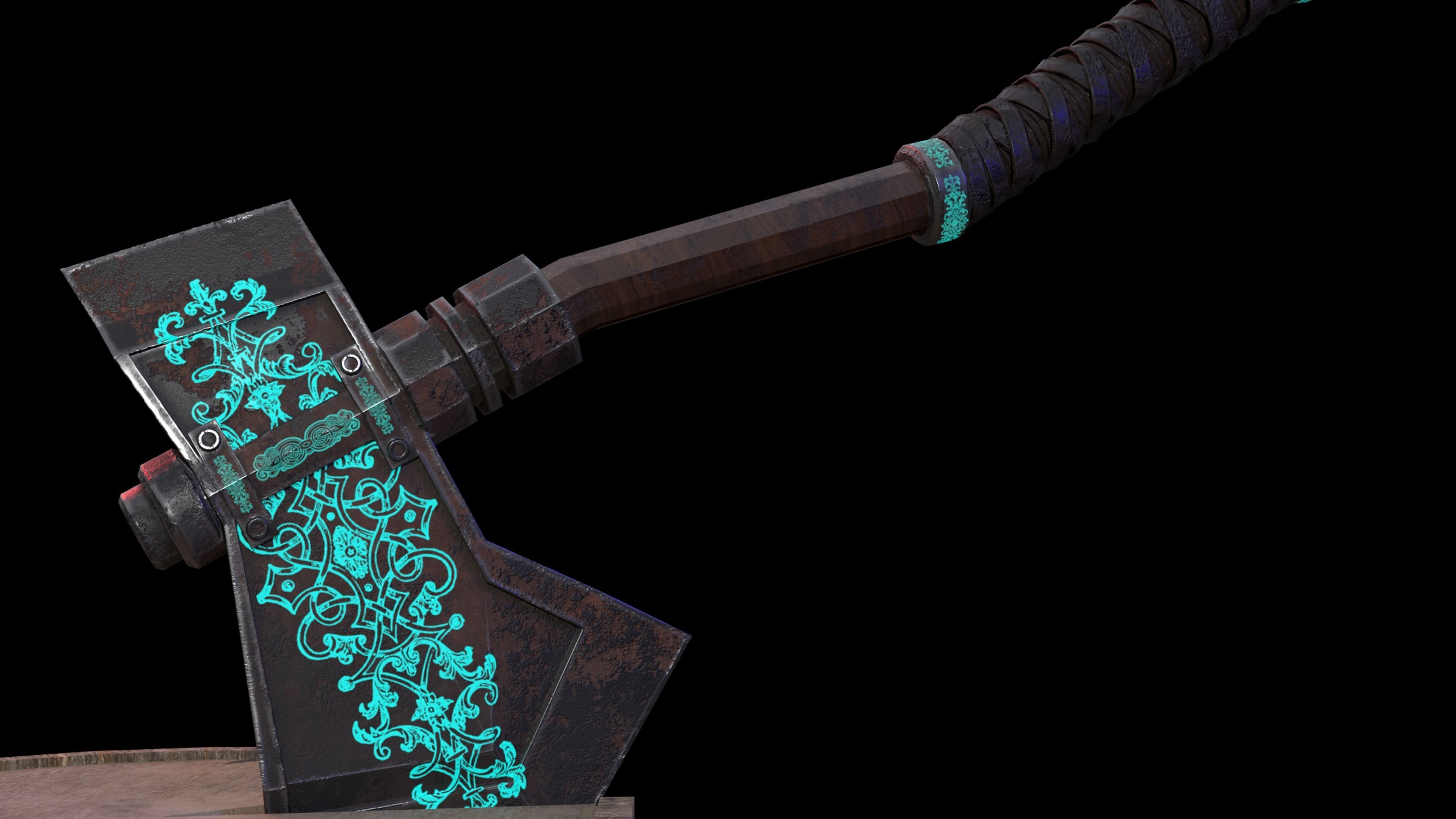 Medieval Axe Low-poly 3D model_4