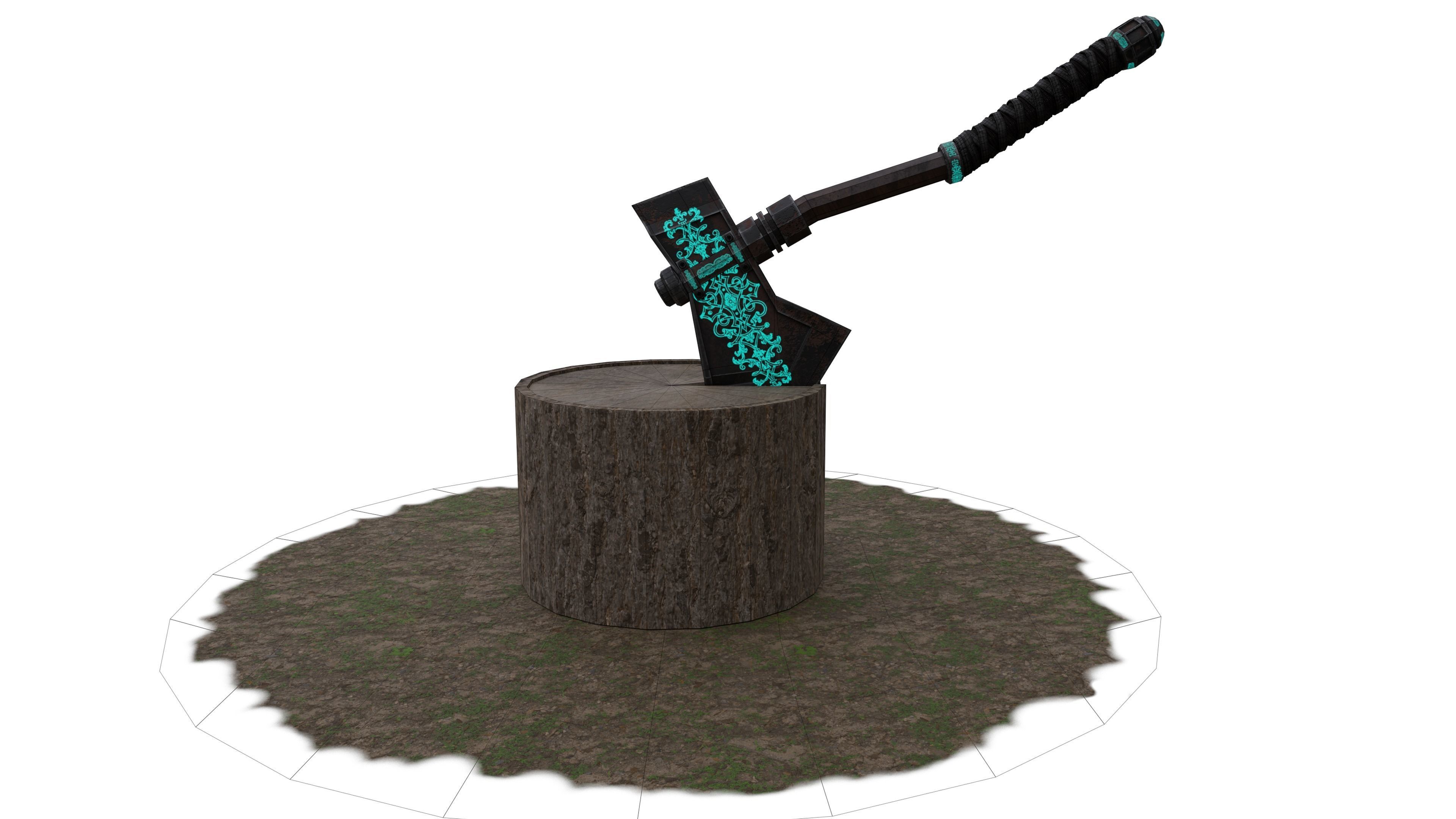 Medieval Axe Low-poly 3D model_16