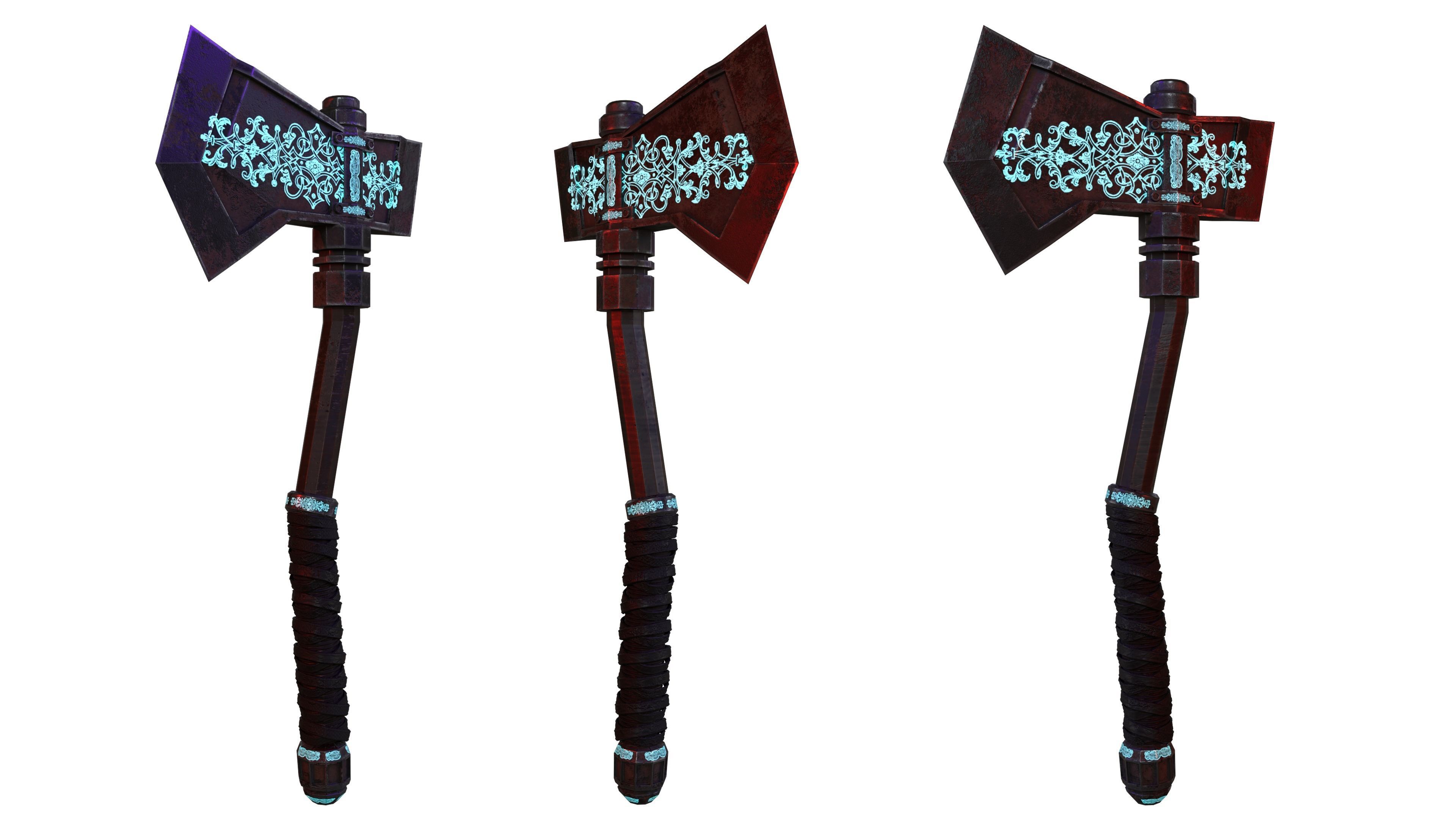 Medieval Axe Low-poly 3D model_28