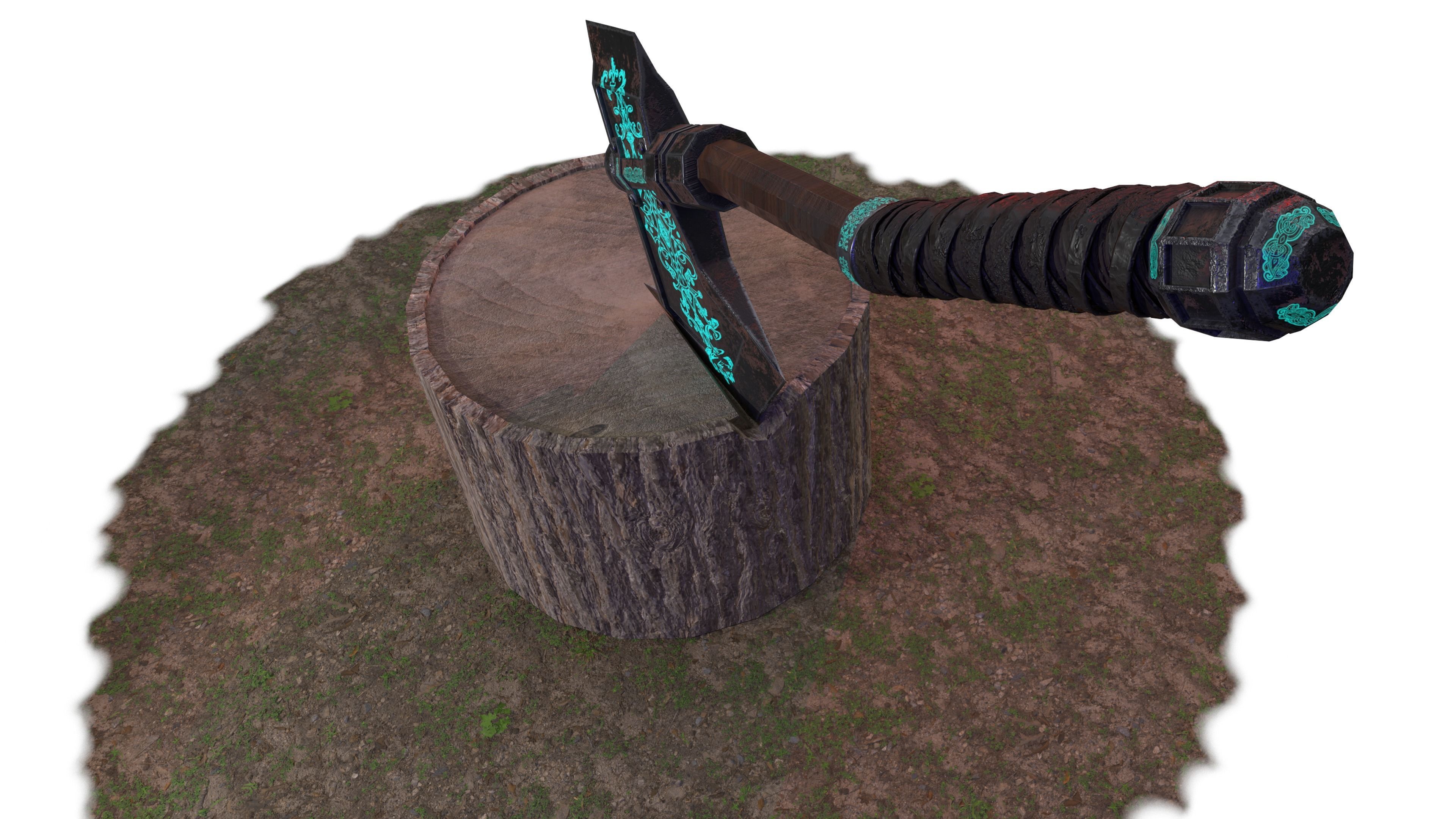 Medieval Axe Low-poly 3D model_12