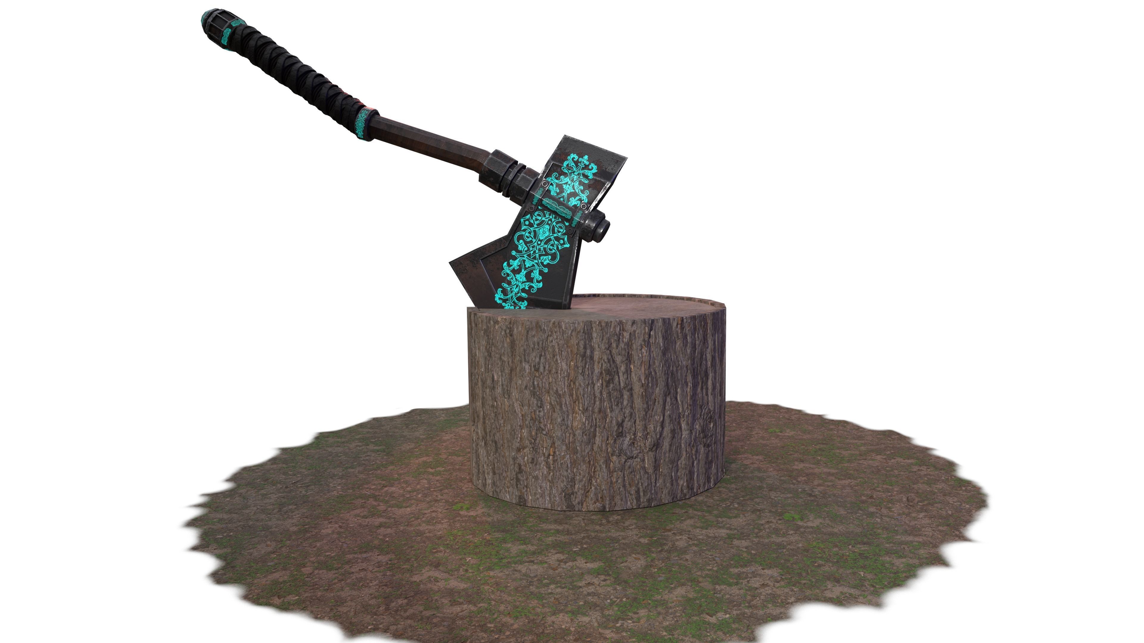 Medieval Axe Low-poly 3D model_9