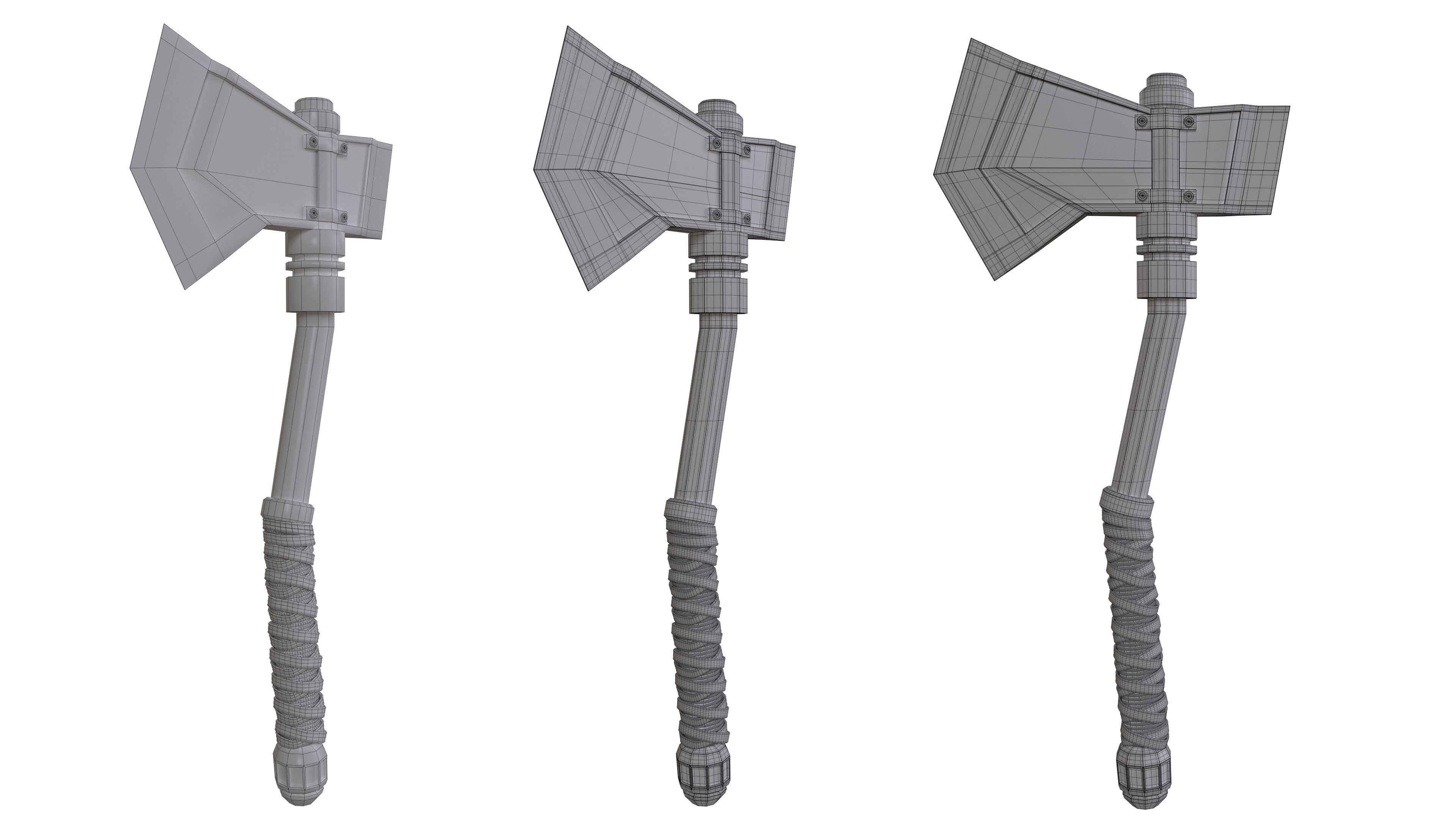 Medieval Axe Low-poly 3D model_36