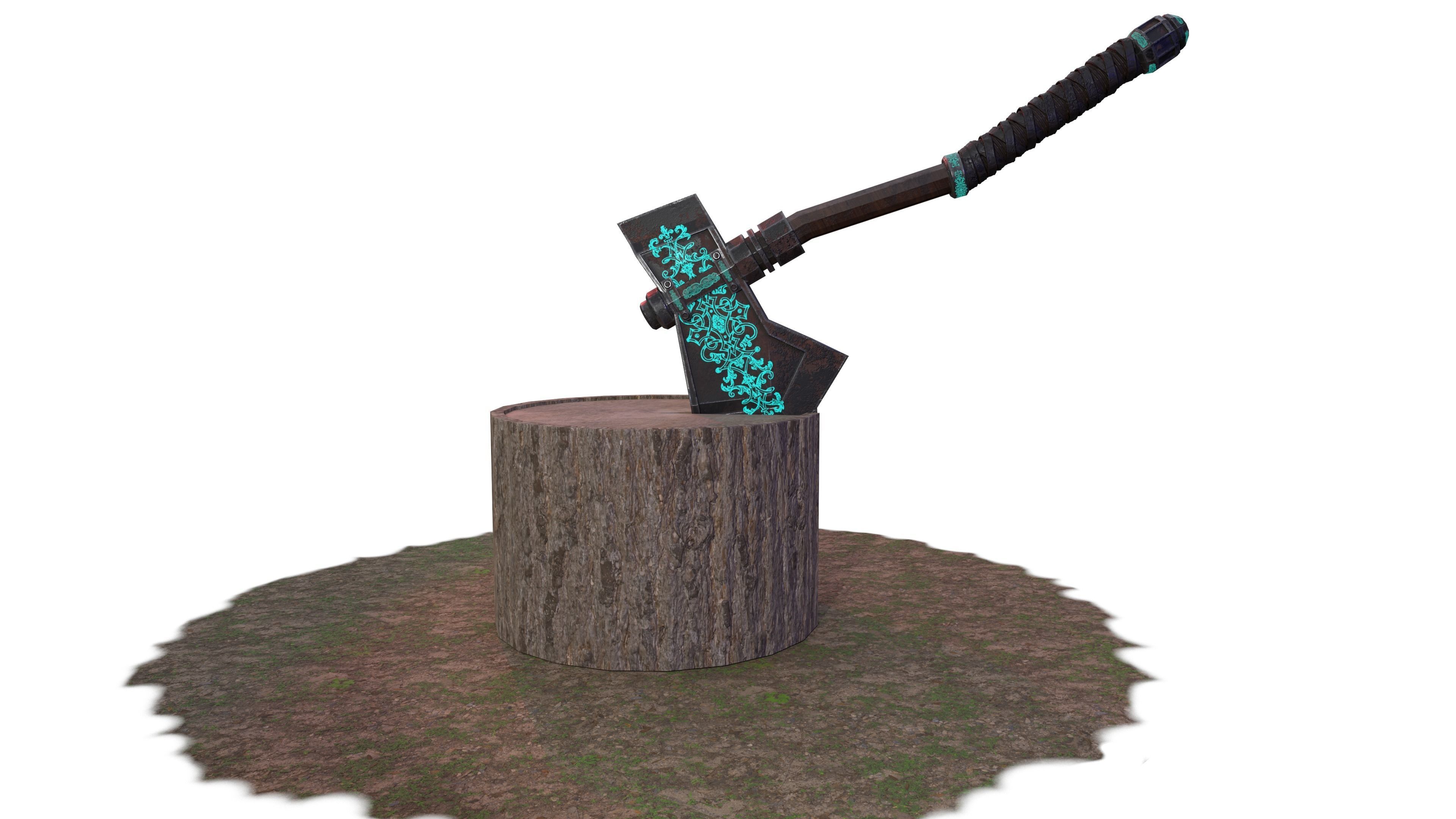 Medieval Axe Low-poly 3D model_5