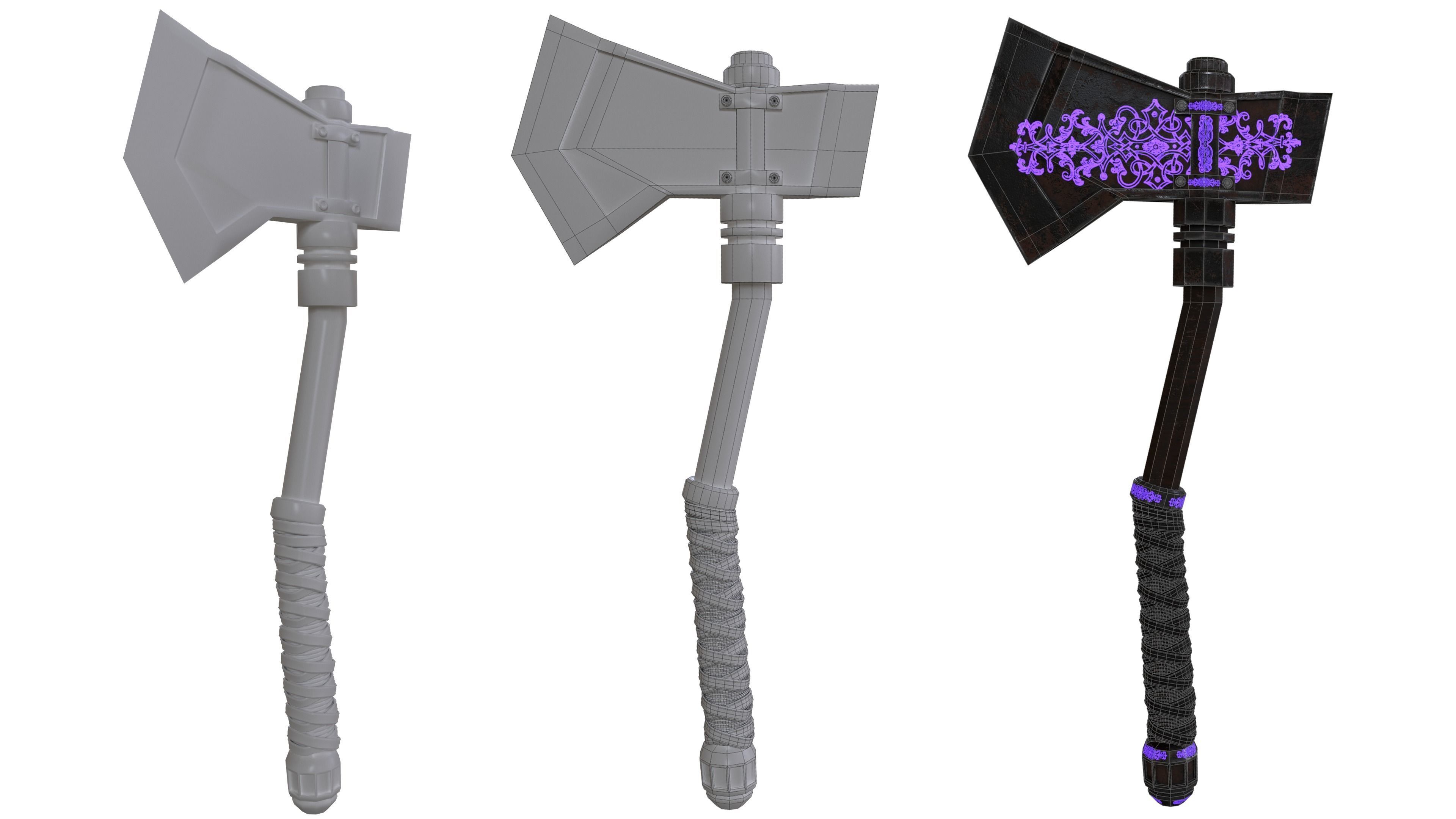 Medieval Axe Low-poly 3D model_35