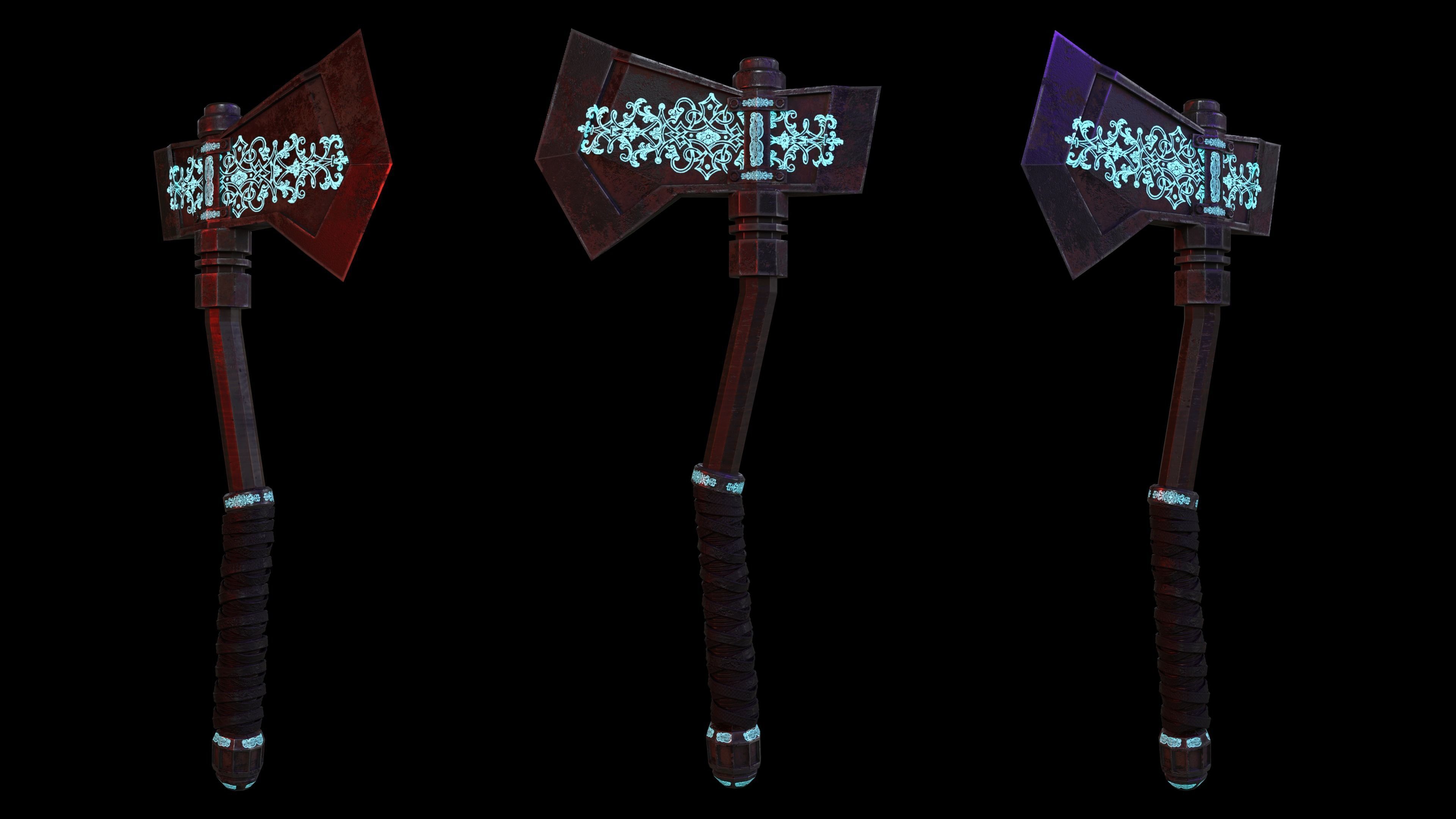 Medieval Axe Low-poly 3D model_26
