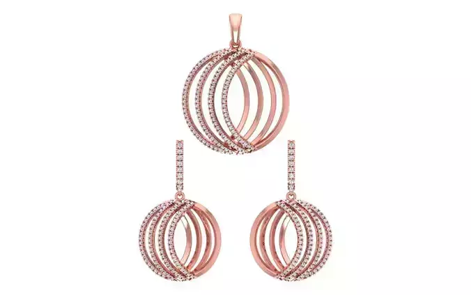 Women Round Pendants Earrings Set 3dm STL OBJ FBX Renders
