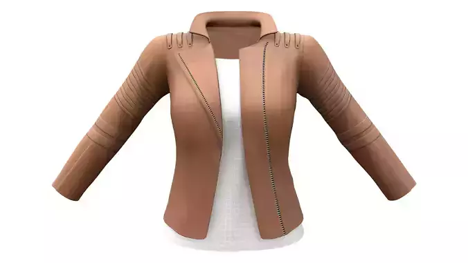 Soft Brown Leather Jacket With White Lace Top Under