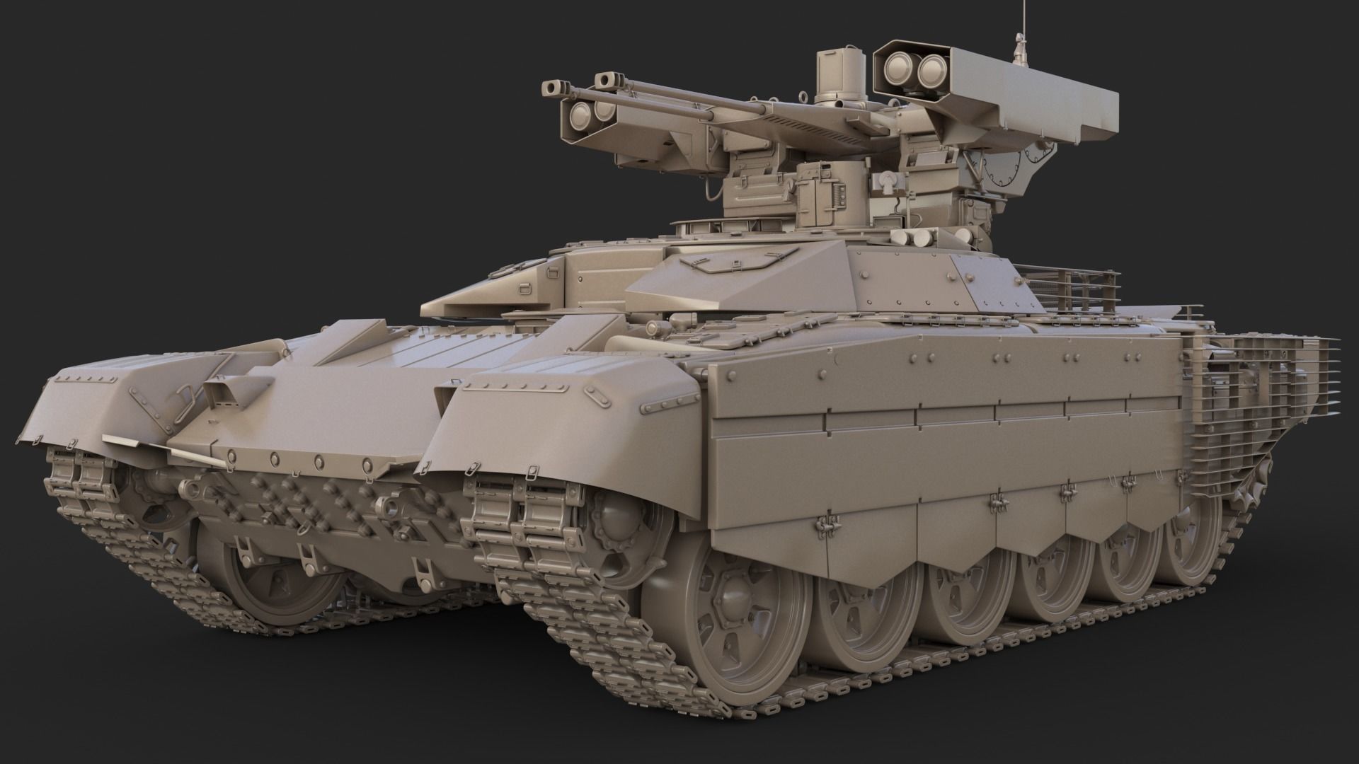 Tank Terminator BMPT 72 Clay 3D model_8