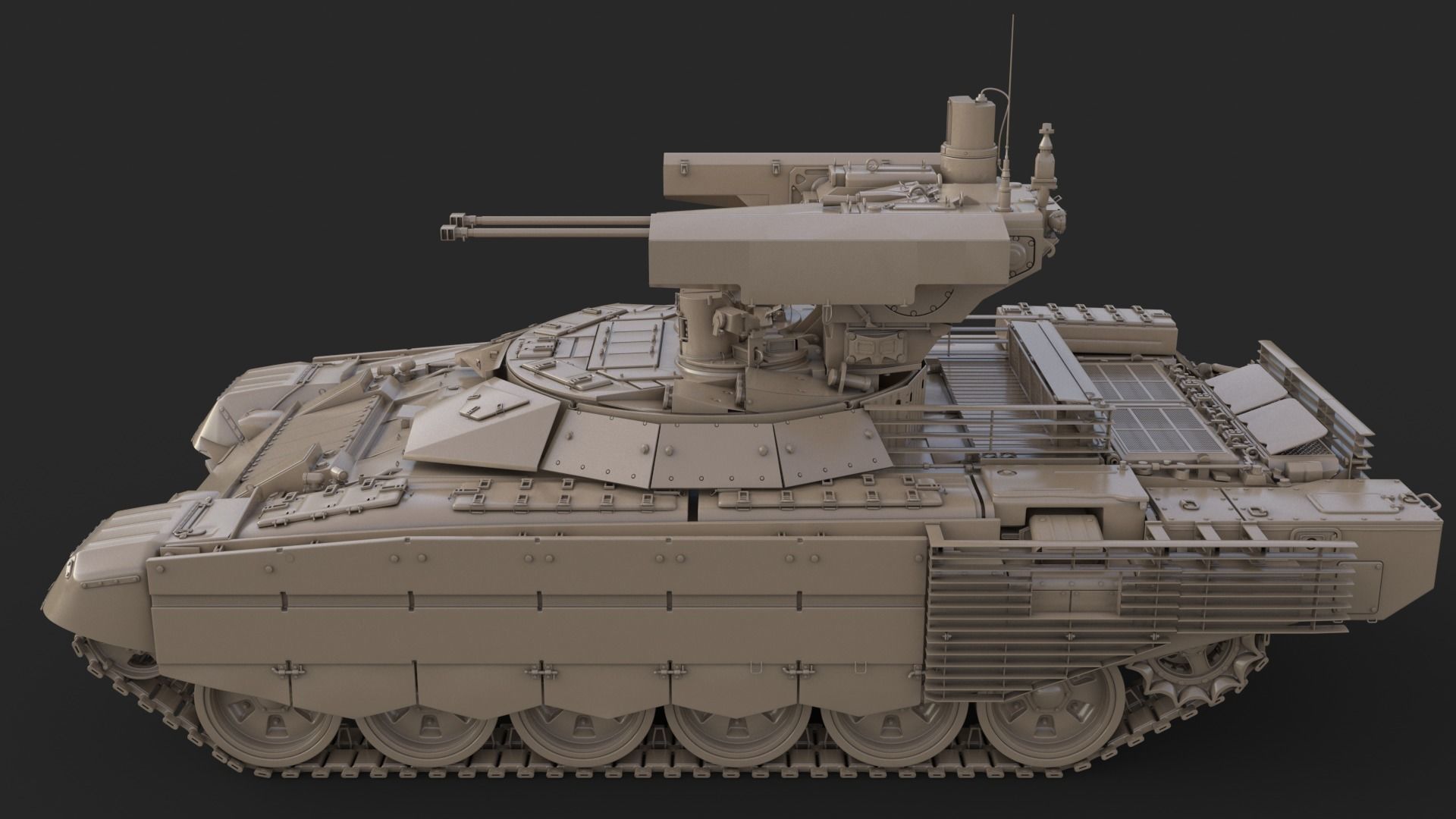Tank Terminator BMPT 72 Clay 3D model_9