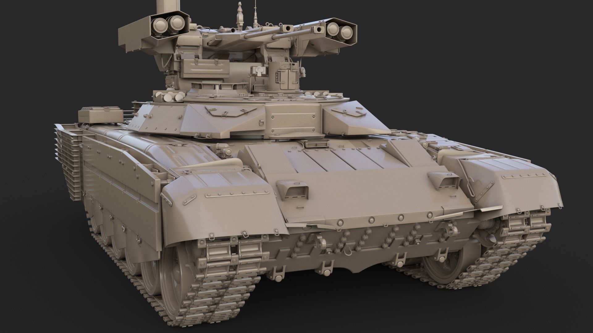 Tank Terminator BMPT 72 Clay 3D model_6