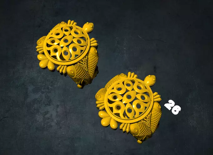 tortois pair of earrings with ornate design 3D print model_0